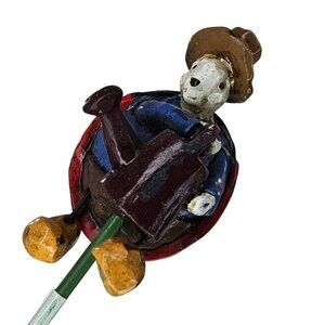 Rabbit Bunny Gardener Dressed As Ladybug Garden Plant Stake Green Stick 10" Long